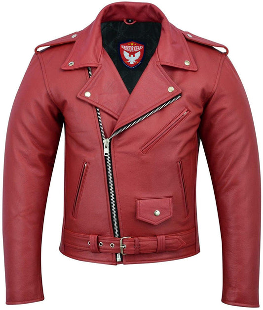 Warrior Gears® Perfecto Marlo Brando Leather Motorcycle Jacket for Men Cowhide- Red - Warrior Gears