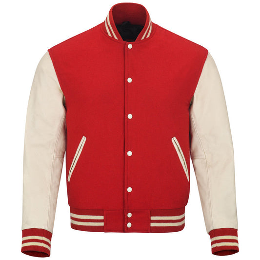 Warrior Gears Classic Hybrid Varsity Jacket for Kids, Toddler Letterman Bomber Jacket for Boys, Unisex Varsity Jacket Girls, Red Pure Wool Body & Off White Cowhide Leather Sleeves