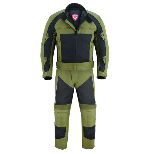 Warrior Gears® Air Mesh Motorbike Suits for Men, Breathable Textile Motorbike Jacket and Trouser with Removable Lining and CE Armours - Black & OIive Green