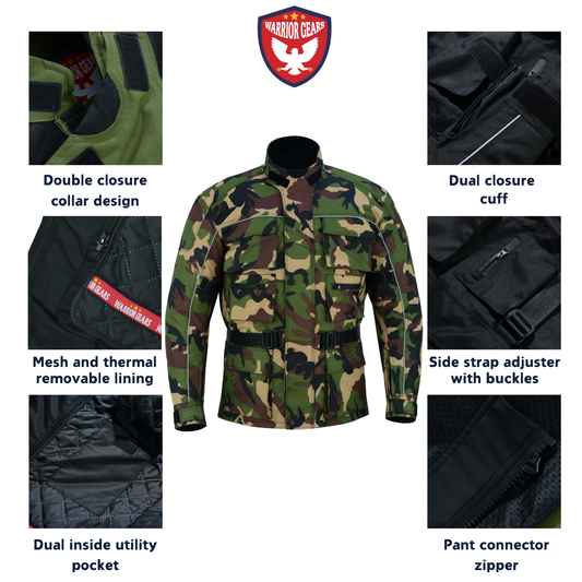 Warrior Gears 6 Pockets Mens Motorcycle Jacket Camo green