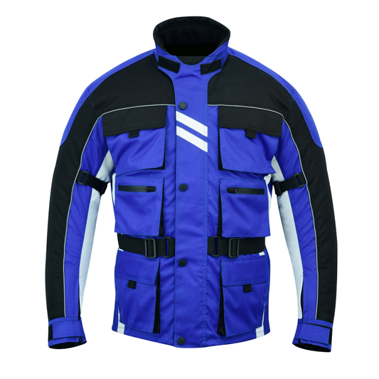 Warrior Gears 6 Pockets Mens Motorcycle Jacket Blue