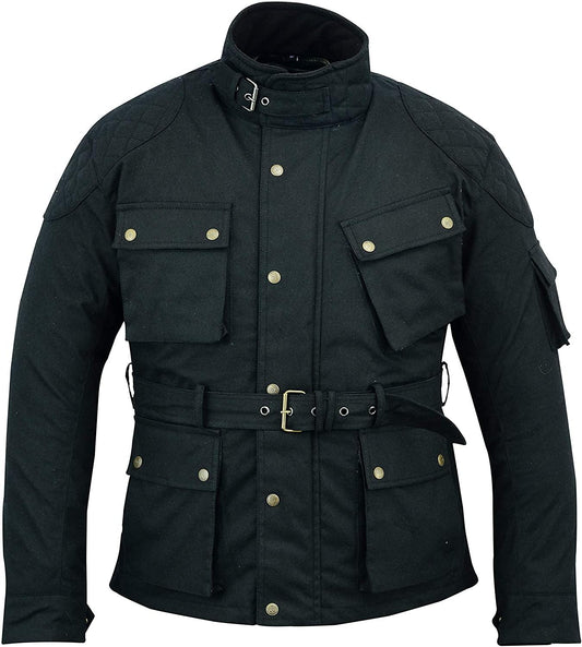 Warrior Gears Men's Waxed Cotton Motorcycle Jackets, Motorbike Top Gear, Waterproof Nylon Lined Jacket, Armoured Biker Textile Winter Outdoor Coat for Men, Running, Riding, Travel Clothing - Warrior Gears