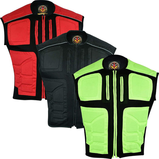 Men's Textile Mesh Motorcycle Hi Vis Vest, Men's Padded Motorbike Vest Waistcoat, Hi Viz Mens Clothes, Reflective Mens Vest, Protective Rubber Padded Armour - Warrior Gears