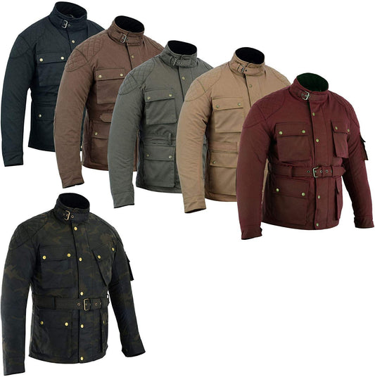 Warrior Gears Men's Waxed Cotton Motorcycle Jackets, Motorbike Top Gear, Waterproof Nylon Lined Jacket, Armoured Biker Textile Winter Outdoor Coat for Men, Running, Riding, Travel Clothing - Warrior Gears