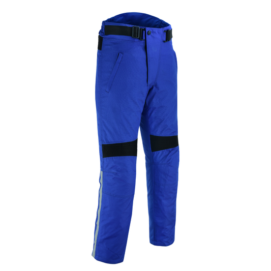 Blue pants with black accents on a white background