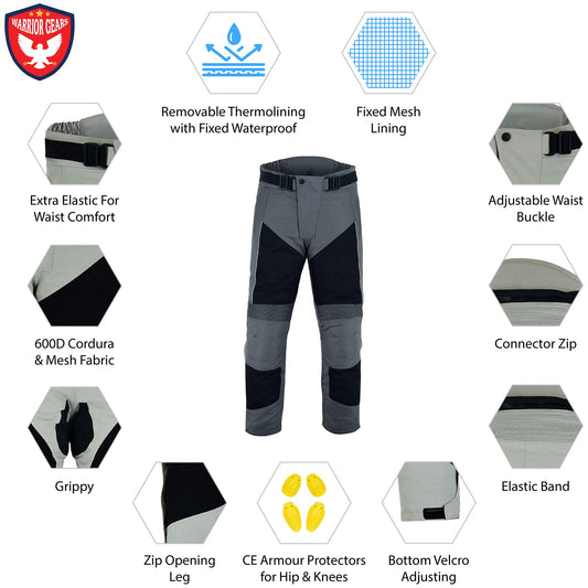 Warrior Gears Mens Air Mesh Motorcycle Trousers With Armours - Grey