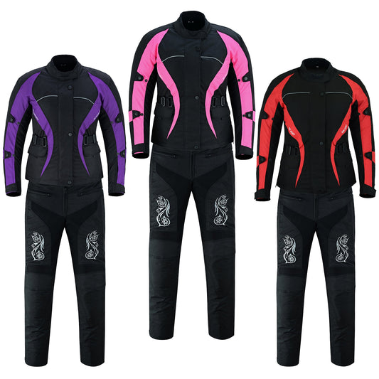 WARRIOR Gears NEW Ladies Motorcycle Textile Suit 600D Cordura Waterproof Breathable Ventilation CE Armour Removable Lining Womens Motorbike Bikers Protection Suit