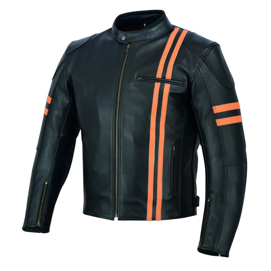 Warrior Gears® Real Leather Motorcycle Jacket for Men | Cowhide Nappa | Harley Stripe Style - Warrior Gears
