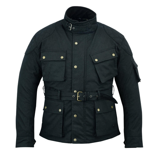 Warrior Gears® Men's Wax Cotton Waxed Motorcycle Jacket, Motorbike Top Waterproof - Black - Warrior Gears