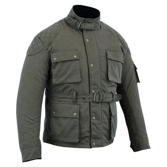 Warrior Gears® Men's Wax Cotton Waxed Motorcycle Jacket, Motorbike Top Waterproof - Army Green - Warrior Gears