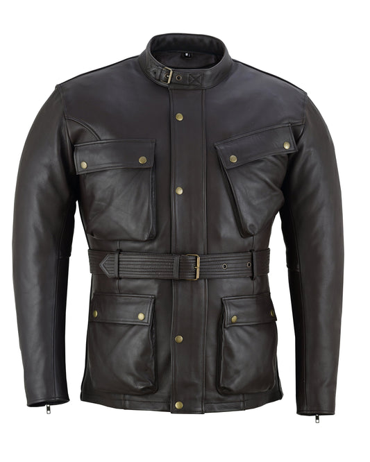 Warrior Gears Mens Nappa Leather Motorcycle Jacket With Armours - Brown