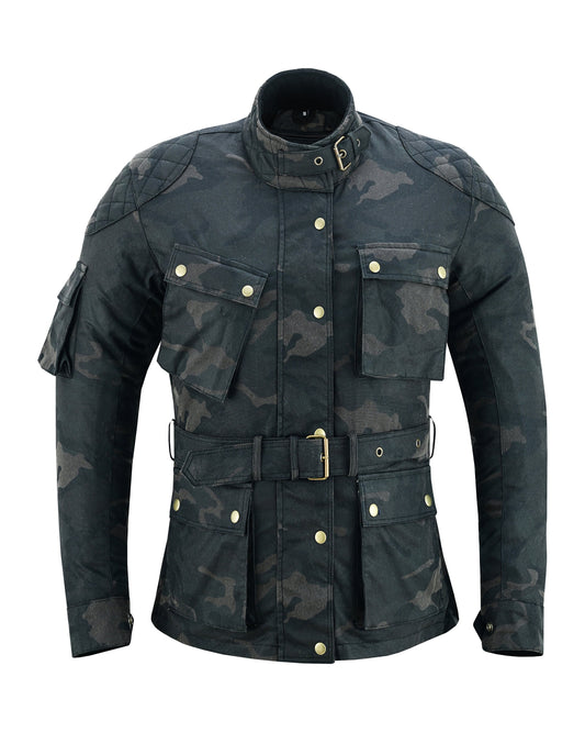 Warrior Gears Ladies Waxed Cotton Motorcycle Jackets With Armours Camo
