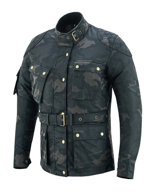 Warrior Gears Ladies Waxed Cotton Motorcycle Jackets With Armours Camo