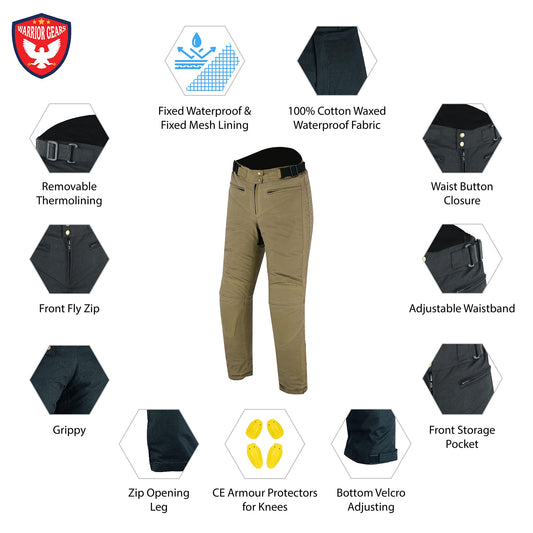 Warrior Gears Ladies Waxed Cotton Motorbike Trouser Tan