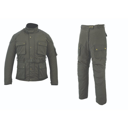 Warrior Gears Waxed Cotton Motorcycle Suit | 2 PC -Military Green - Warrior Gears