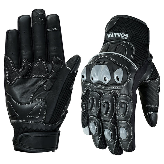 Warrior Gears Motorcycle Summer Air Mesh Gloves – Genuine Cowhide Leather, CE Armour, Mobile Touch, Lightweight & Breathable