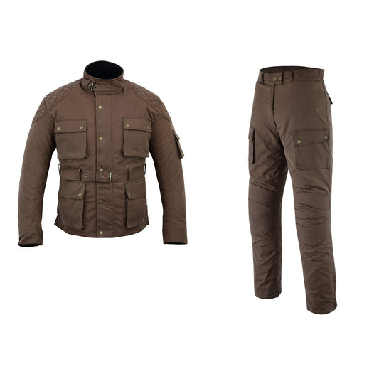 Warrior Gears Waxed Cotton Motorcycle Suit | 2 PC - Brown - Warrior Gears
