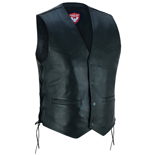 Warrior Gears PREMIUM 1.1MM COWHIDE Genuine Leather Motorcycle Leather Vest | Genuine Leather Climax Lined Biker Waistcoat With Side Leather Laces