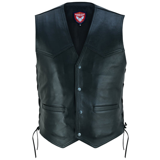 Warrior Gears PREMIUM 1.1MM COWHIDE Genuine Leather Motorcycle Leather Vest | Genuine Leather Climax Lined Biker Waistcoat With Side Leather Laces