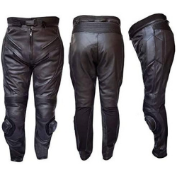 Warrior Gears® Mens All Black Racing Motorcycle Motorbike Cowhide Leather CE Protection Trousers - Warrior Gears