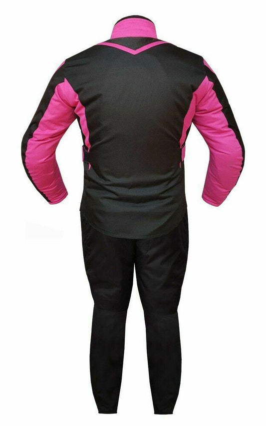 Ladies Motorcycle Suit Waterproof CE Armoured Motorbike Jacket Trouser Set Pink - Warrior Gears