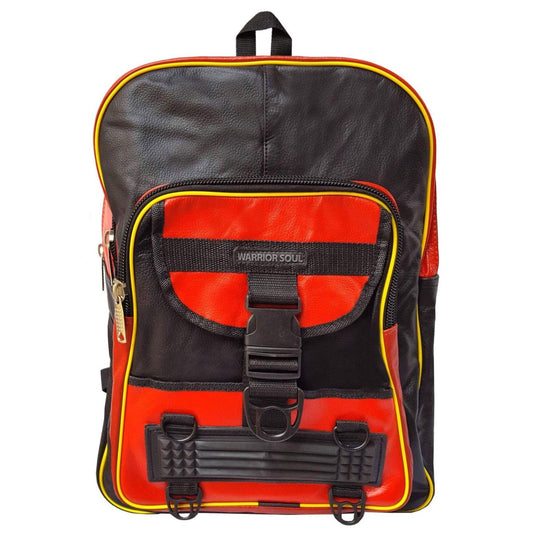 Warrior Gears® Leather Motorcycle Cycling Backpack Expandable Rucksack -Red - Warrior Gears