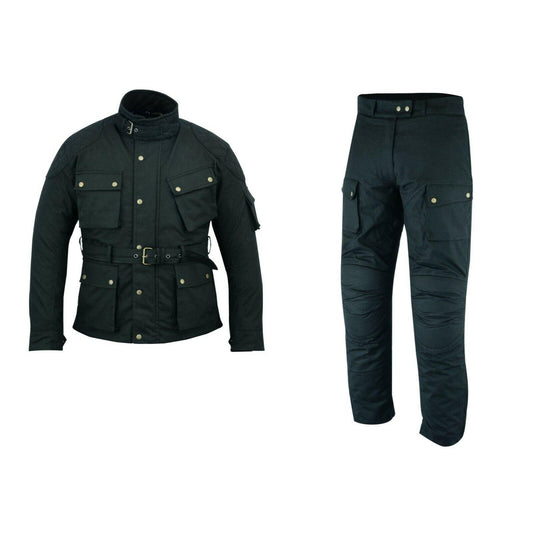 Warrior Gears Waxed Cotton Motorcycle Suit | 2 PC - Black - Warrior Gears