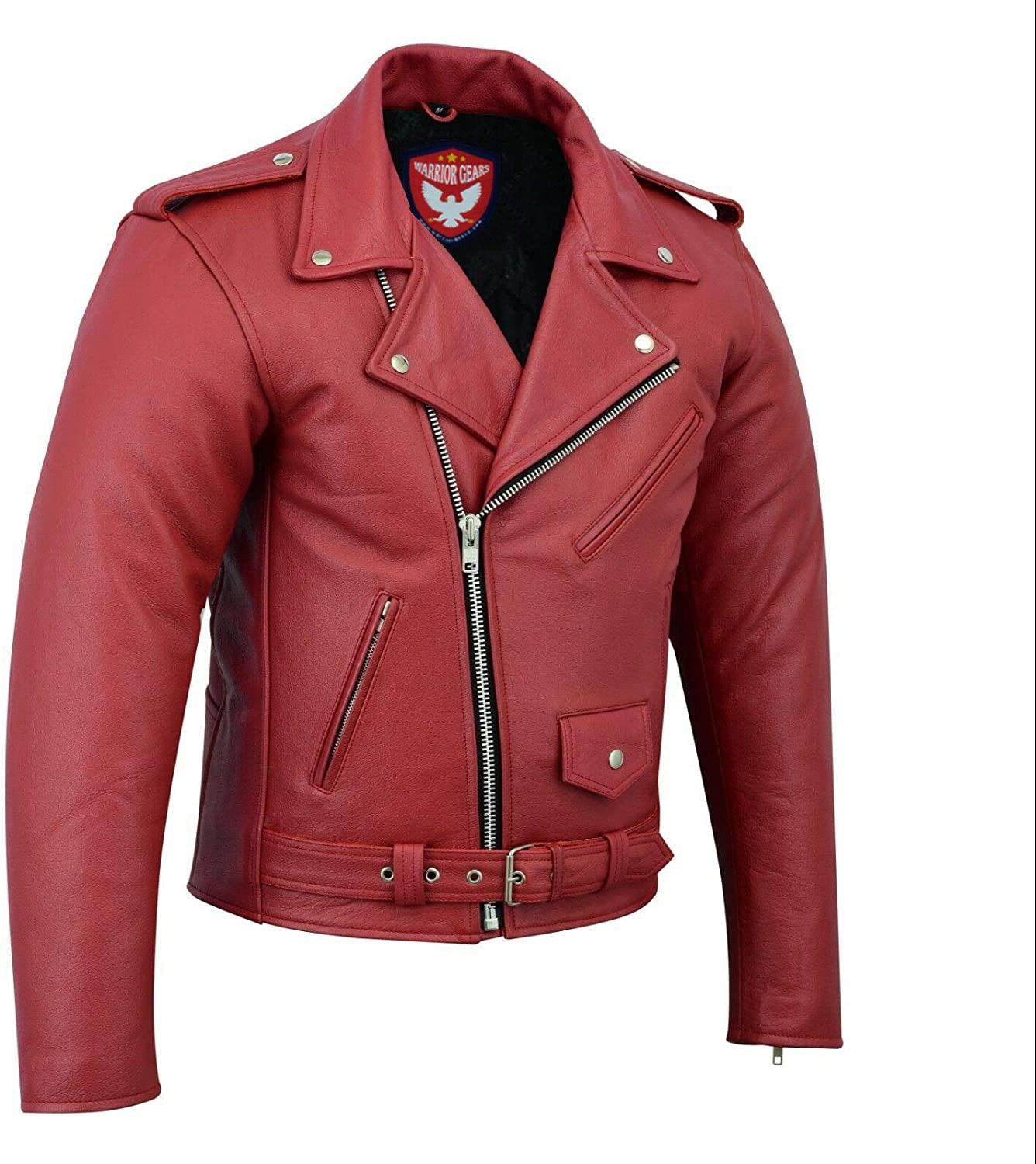 Warrior Gears® Perfecto Marlo Brando Leather Motorcycle Jacket for Men  Cowhide- Red - Warrior Gears