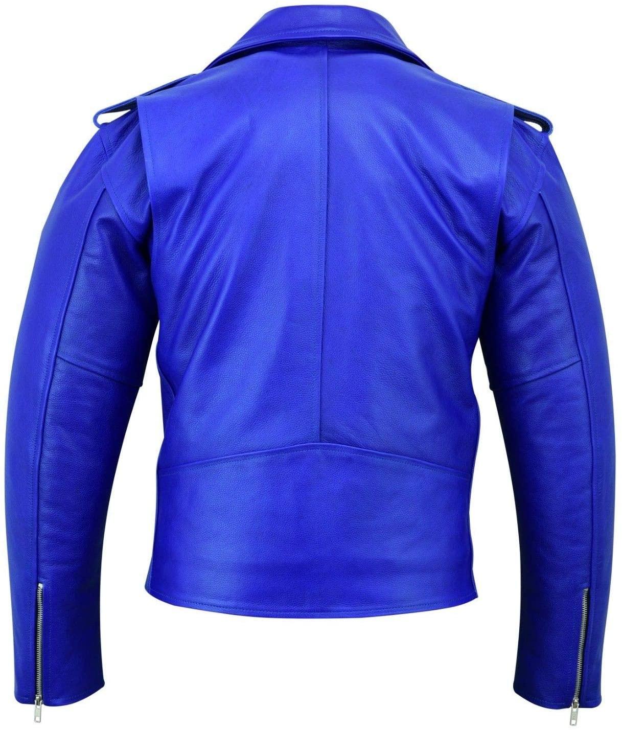 Warrior Gears® Perfecto Marlo Brando Leather Motorcycle Jacket for Men | Cowhide- Blue - Warrior Gears