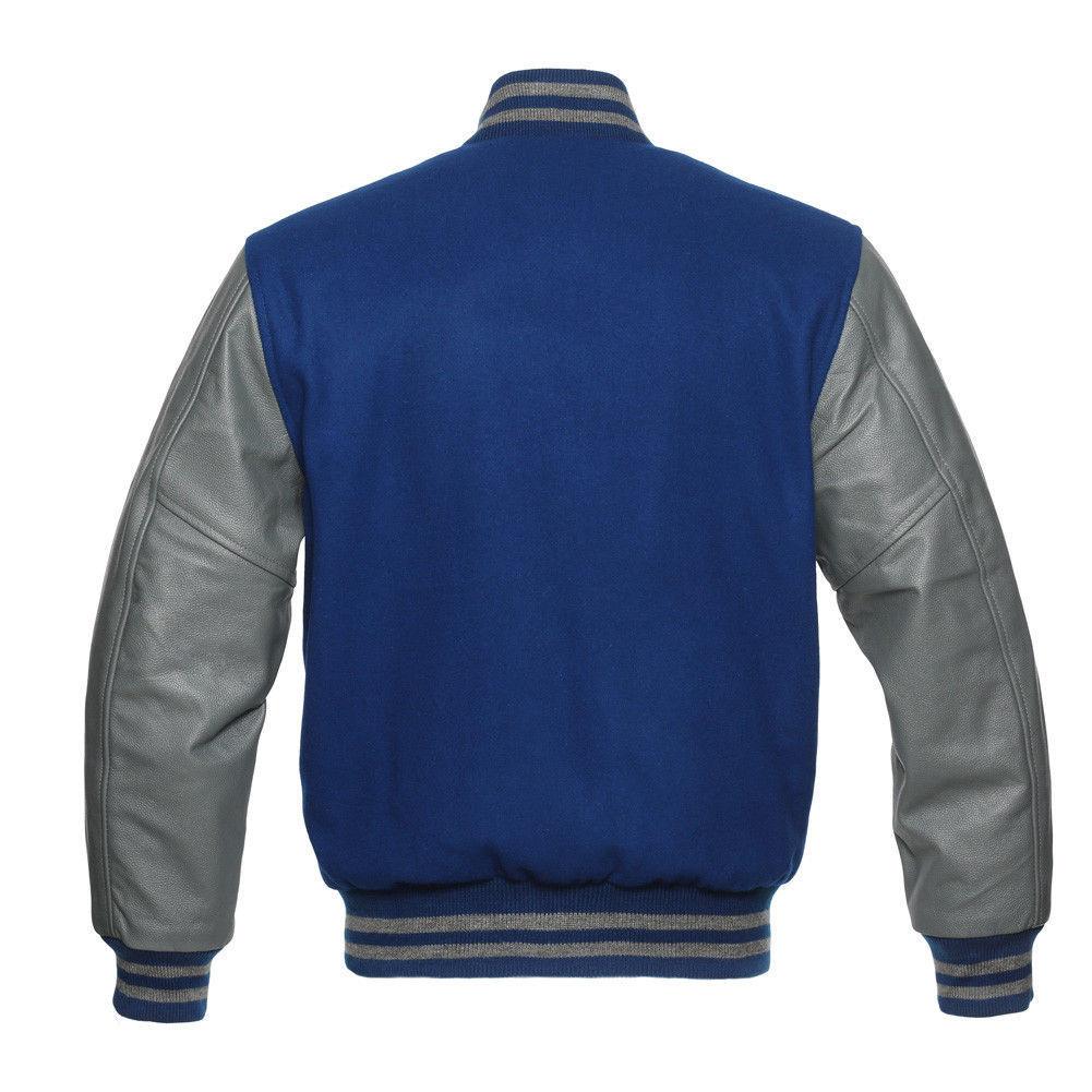 Warrior Gears® Classic Hybrid Varsity Jacket University Letterman Bomber Jacket- Royal Blue Wool Body & Grey Leather Sleeves - Warrior Gears