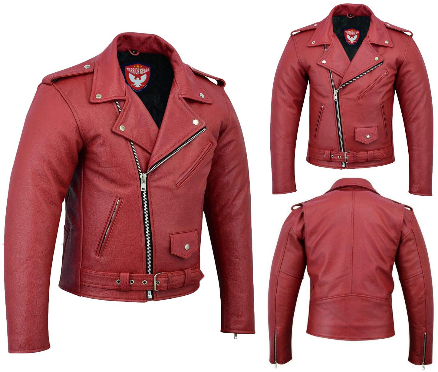 Warrior Gears® Perfecto Marlo Brando Leather Motorcycle Jacket for Men  Cowhide- Red - Warrior Gears