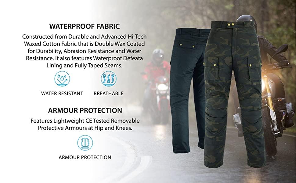 Warrior Gears Men's Waxed Cotton Motorcycle Trousers, Mens Motorbike Trouser - Warrior Gears