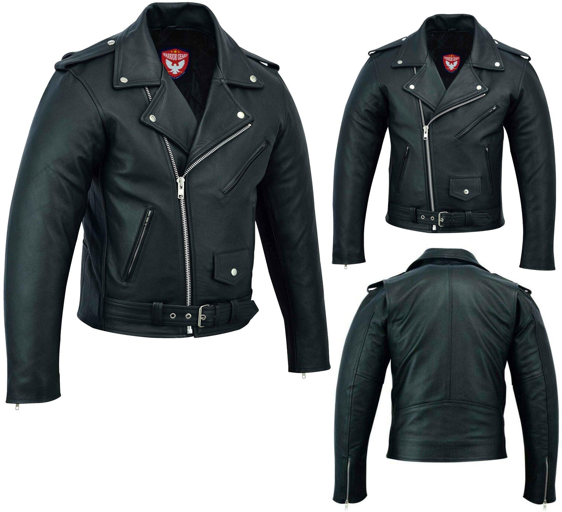 Warrior Gears® Perfecto Marlo Brando Leather Motorcycle Jacket for Men | Cowhide- Black - Warrior Gears