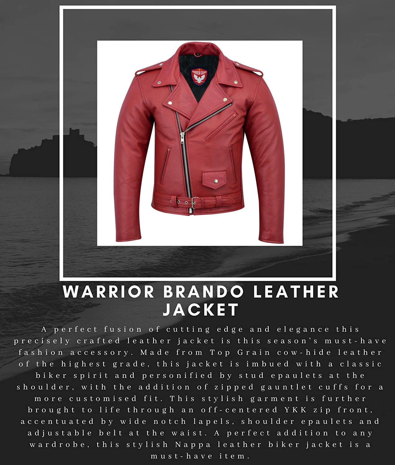 Warrior Gears® Perfecto Marlo Brando Leather Motorcycle Jacket for Men  Cowhide- Red - Warrior Gears