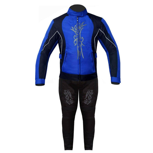 Ladies Motorcycle Suit Waterproof CE Armoured Motorbike Jacket Trouser Set Blue - Warrior Gears