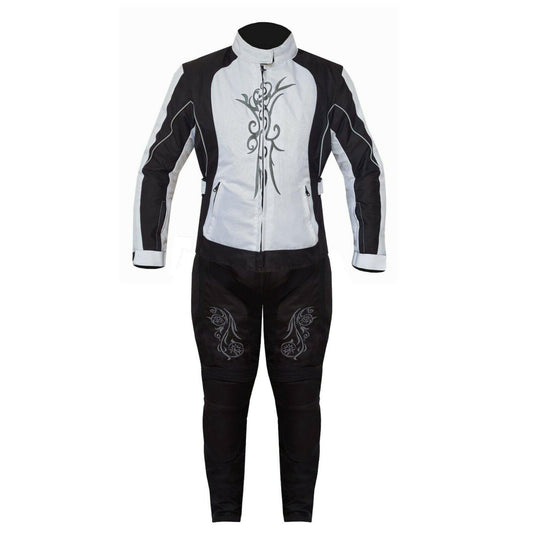 Ladies Motorcycle Suit Waterproof CE Armoured Motorbike Jacket Trouser Set White - Warrior Gears