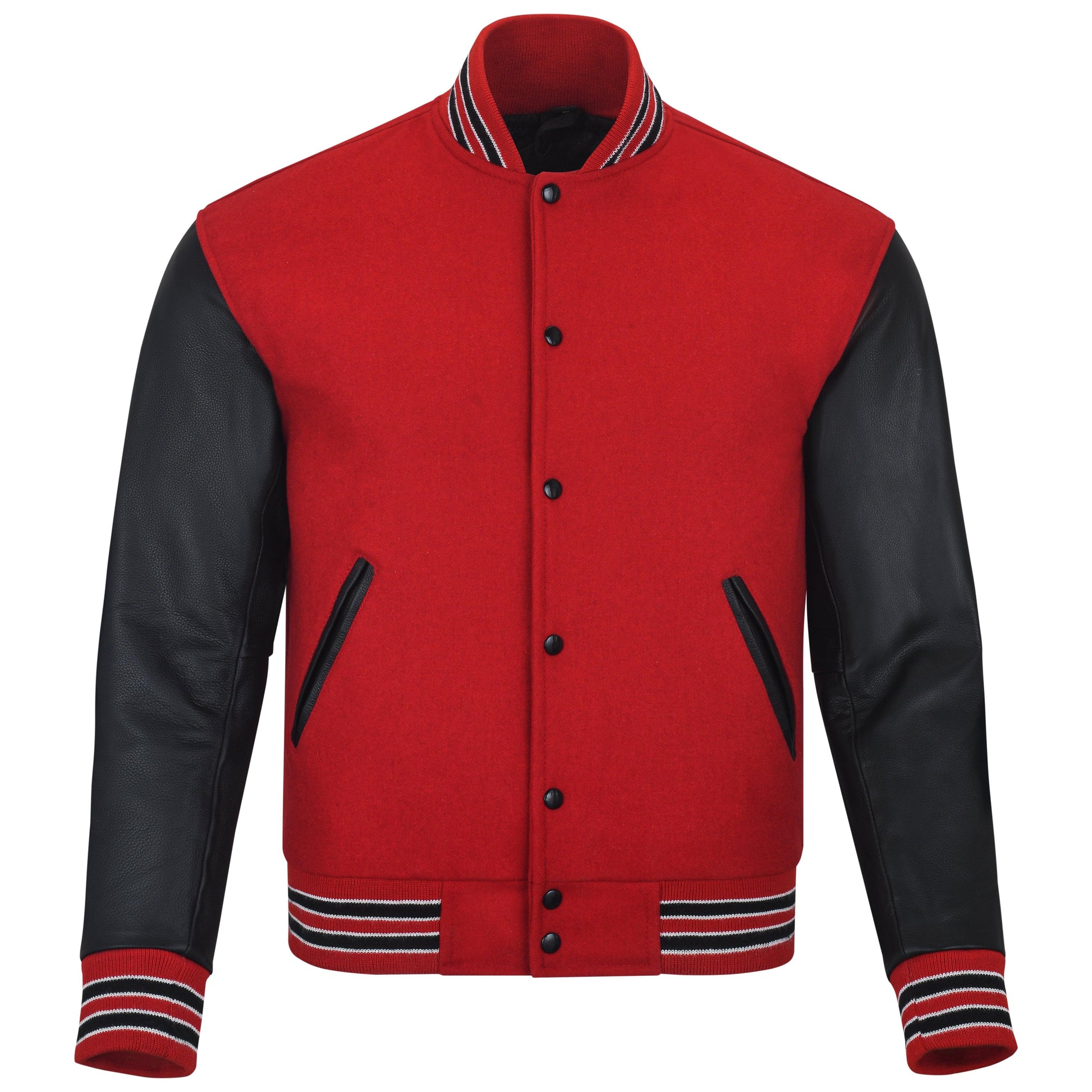 Warrior Gears® Classic Varsity Jacket University Letterman Bomber Jacket-Red Pure Wool Body & Black Real Leather Sleeves - Warrior Gears