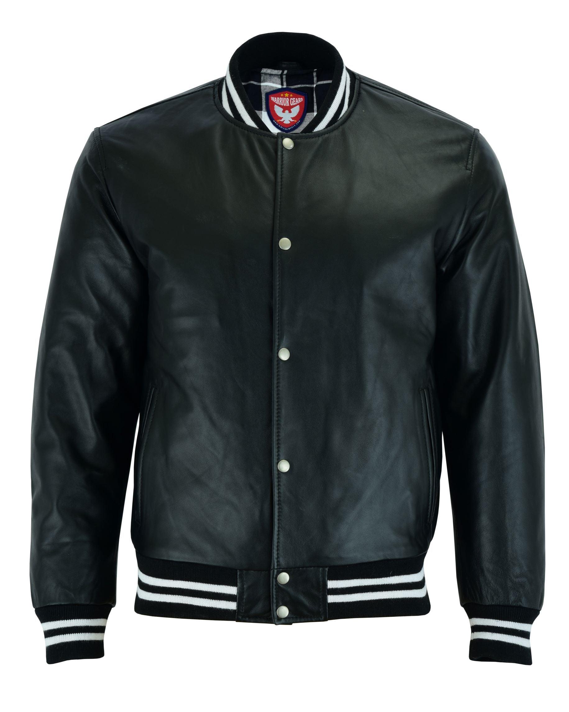 Warrior Gears® Leather Varsity Jacket-Black Leather Body & Black Leather Sleeves - Warrior Gears