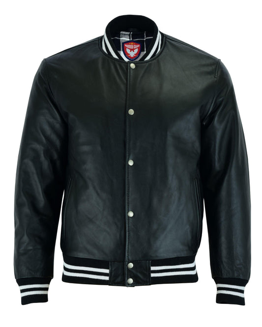 Warrior Gears® Leather Varsity Jacket-Black Leather Body & Black Leather Sleeves - Warrior Gears