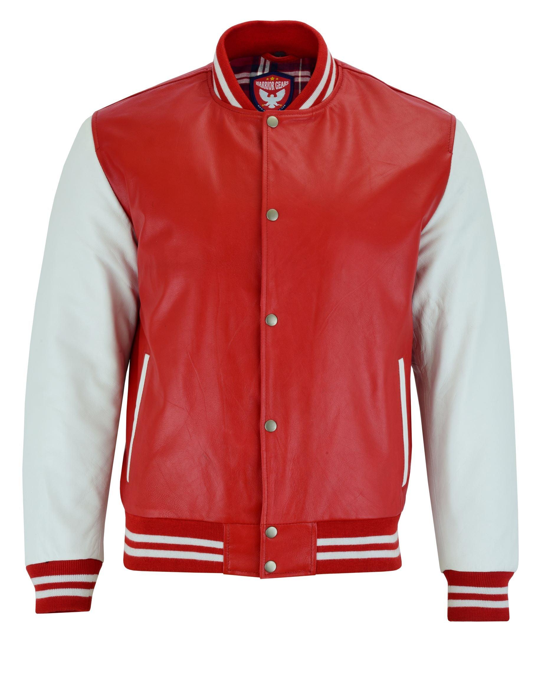 Warrior Gears® Leather Varsity Jacket -Red Leather Body & White Leather Sleeves - Warrior Gears