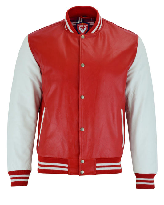 Warrior Gears® Leather Varsity Jacket -Red Leather Body & White Leather Sleeves - Warrior Gears