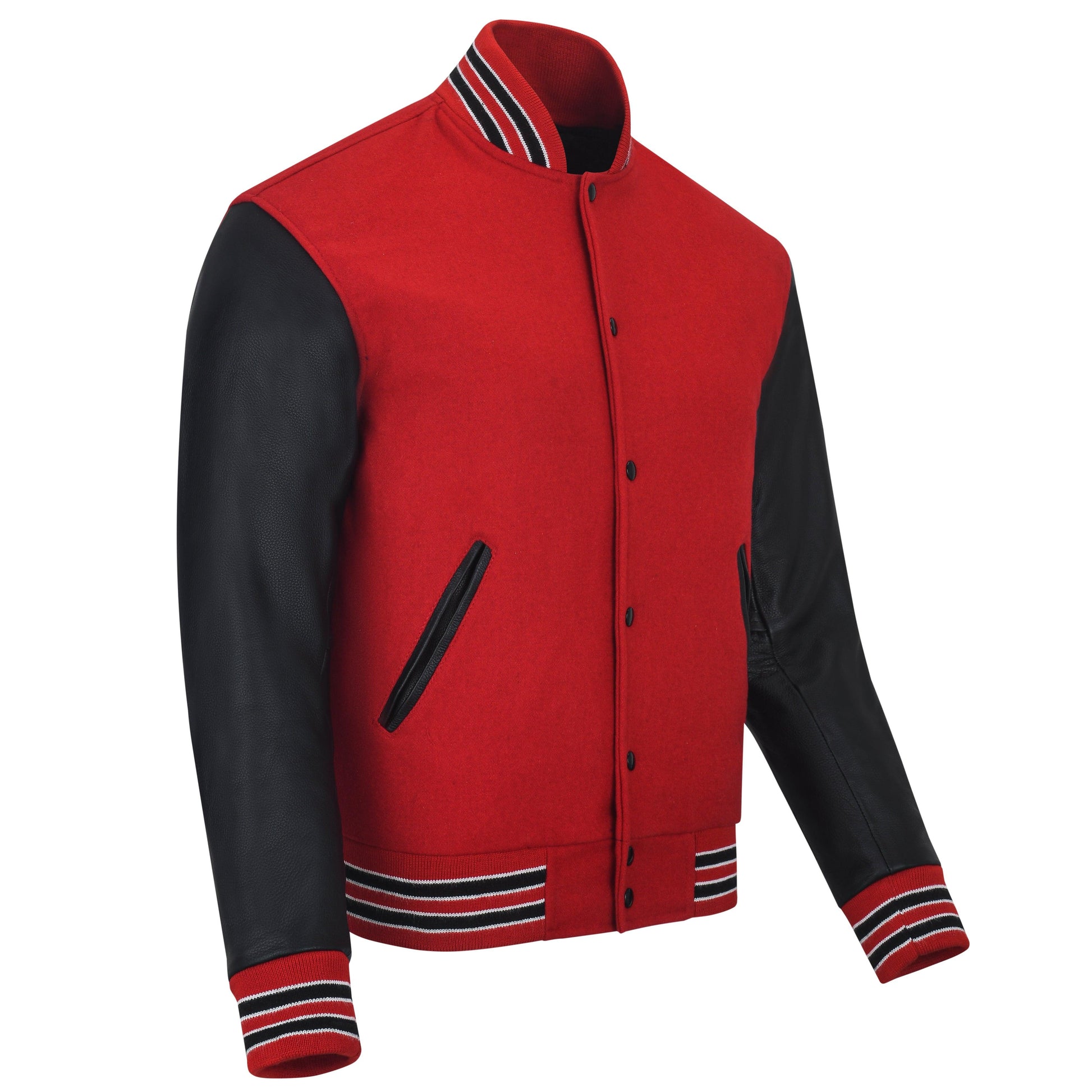 Warrior Gears® Classic Varsity Jacket University Letterman Bomber Jacket-Red Pure Wool Body & Black Real Leather Sleeves - Warrior Gears