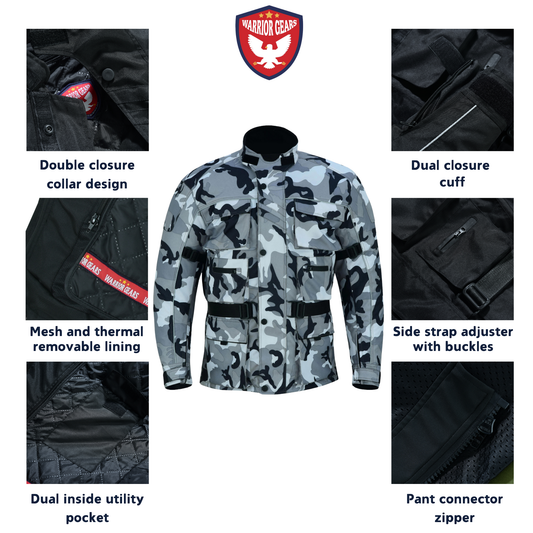 Warrior Gears 6 Pockets Mens Motorcycle Jacket Camo gray
