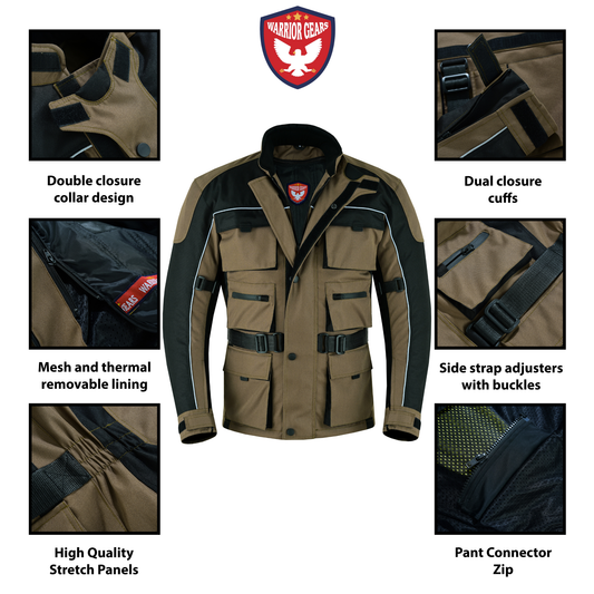 Warrior Gears 6 Pockets Mens Motorcycle Jacket Brown