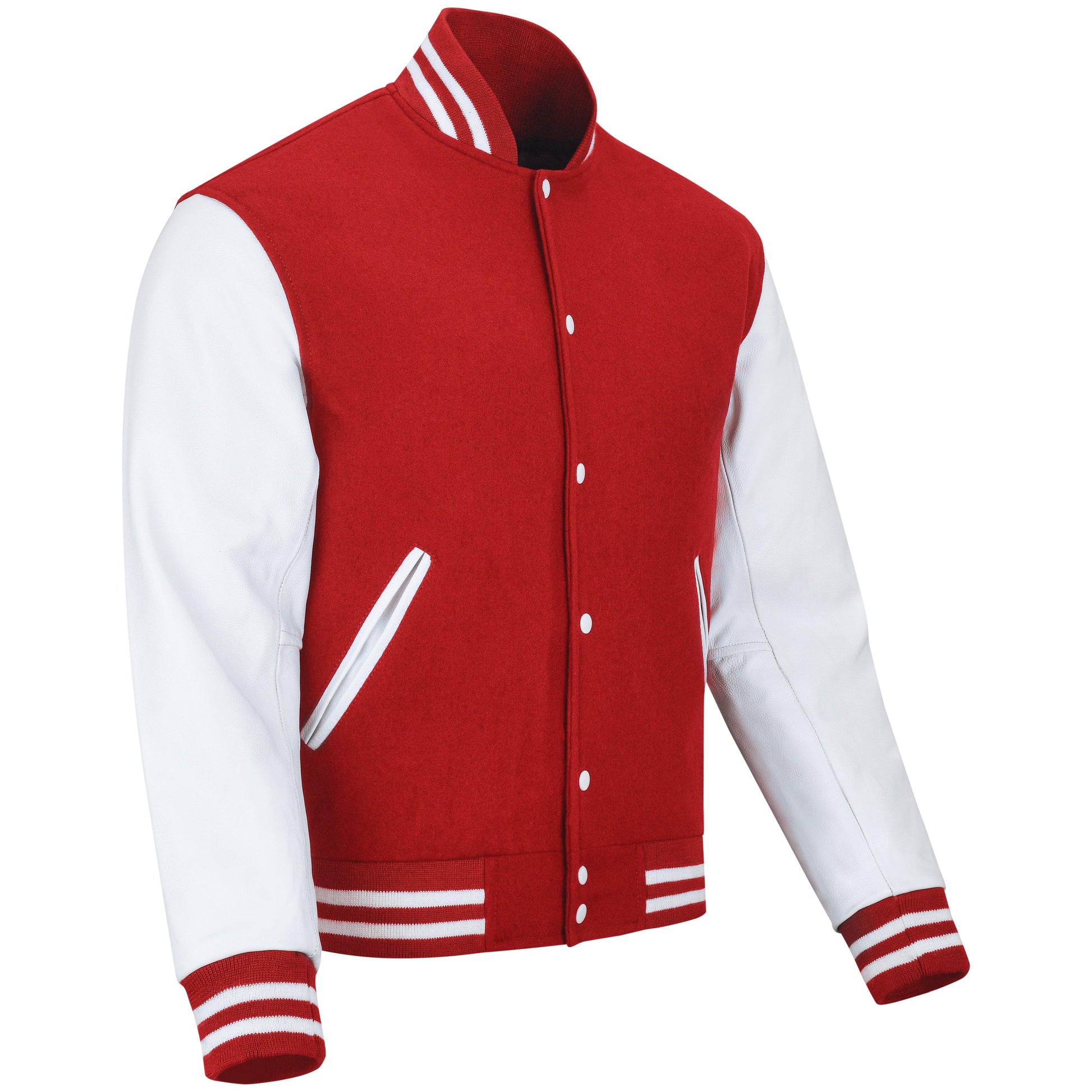 Warrior Gears® Classic Varsity Jacket University Letterman Bomber Jacket- Red Pure Wool Body & White Real Leather Sleeves - Warrior Gears