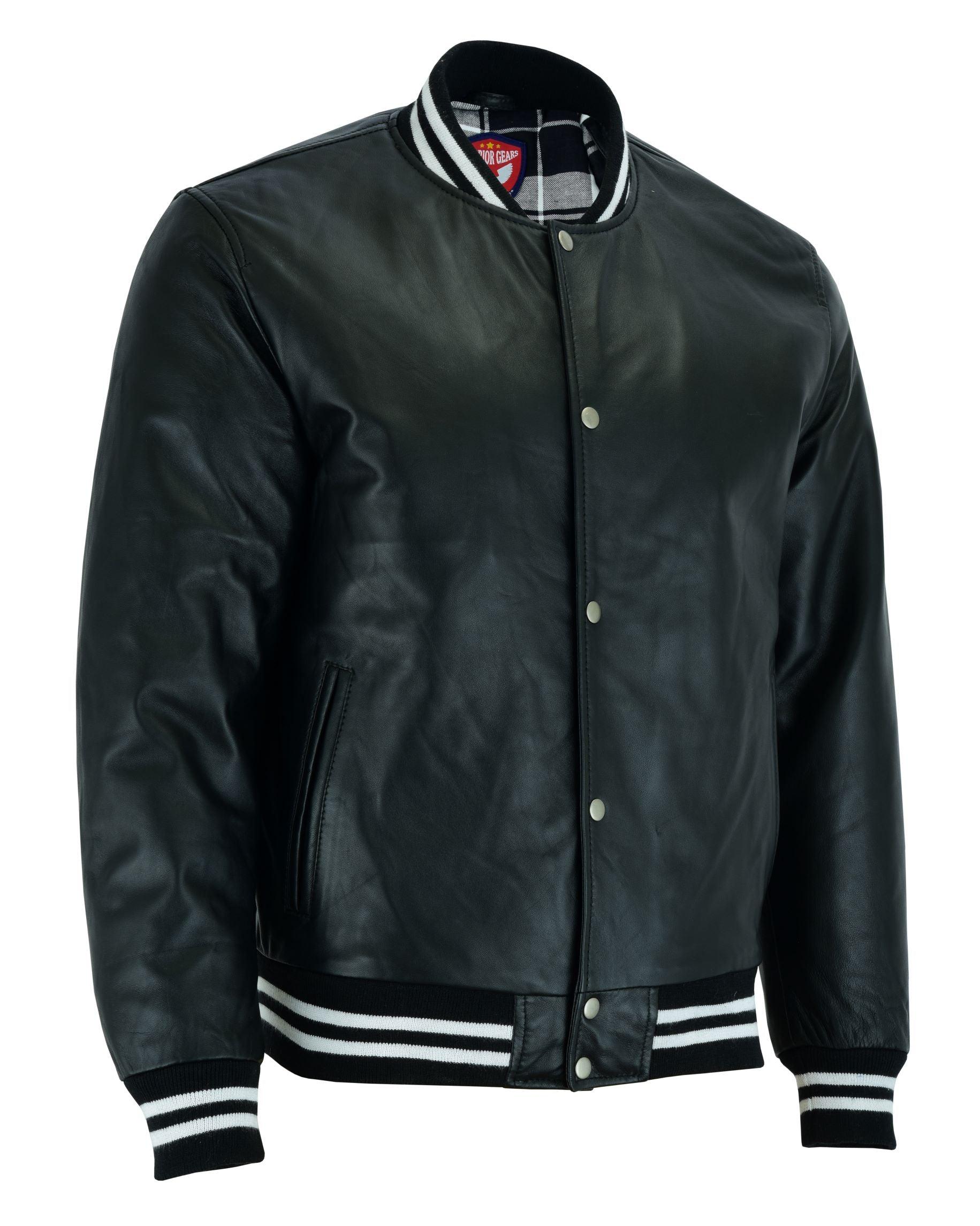 Warrior Gears® Leather Varsity Jacket-Black Leather Body & Black Leather Sleeves - Warrior Gears