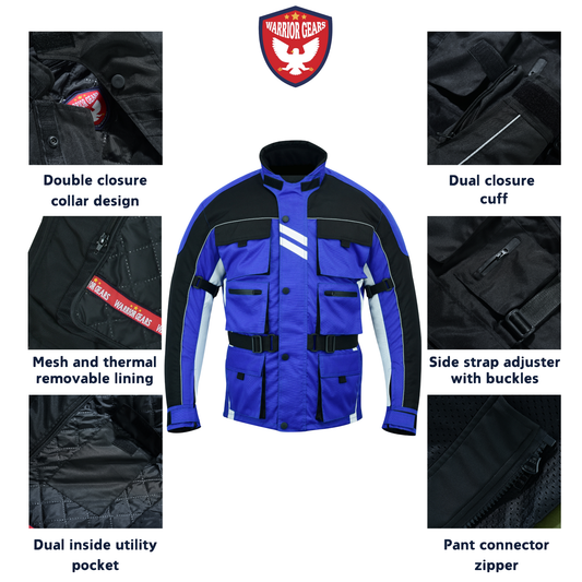 Warrior Gears 6 Pockets Mens Motorcycle Jacket Blue