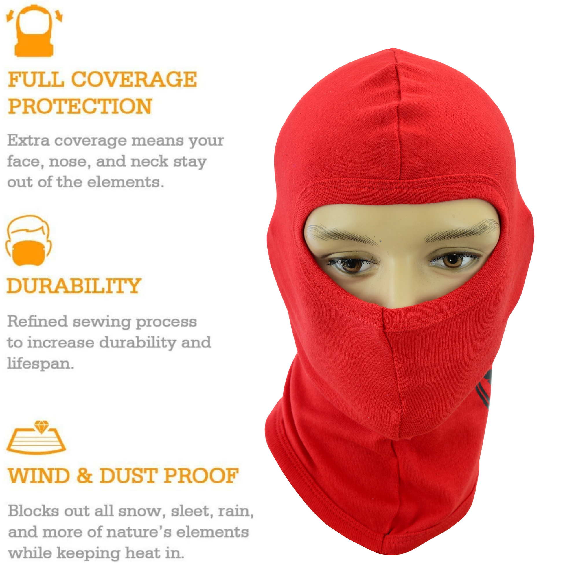 Warrior Gears®100% Cotton Motorcycle Balaclava | Face Mask -Red - Warrior Gears