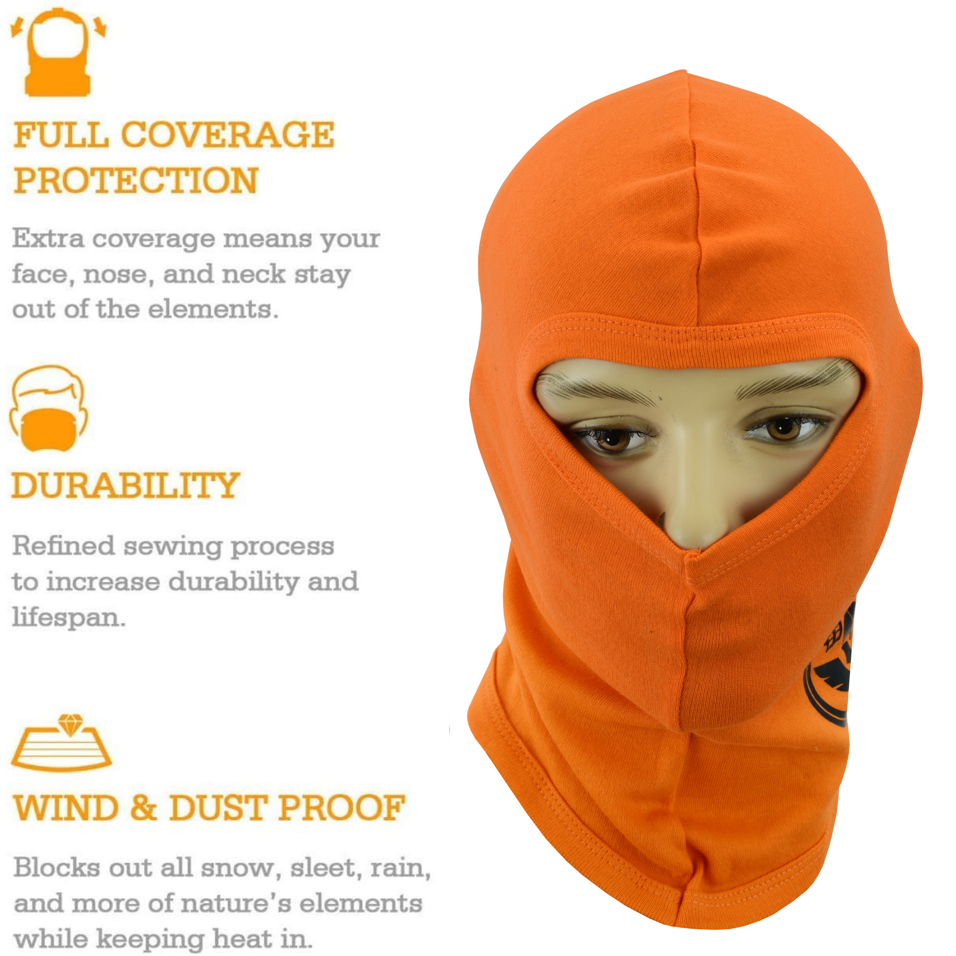 Warrior Gears®100% Cotton Motorcycle Balaclava | Face Mask -Orange - Warrior Gears