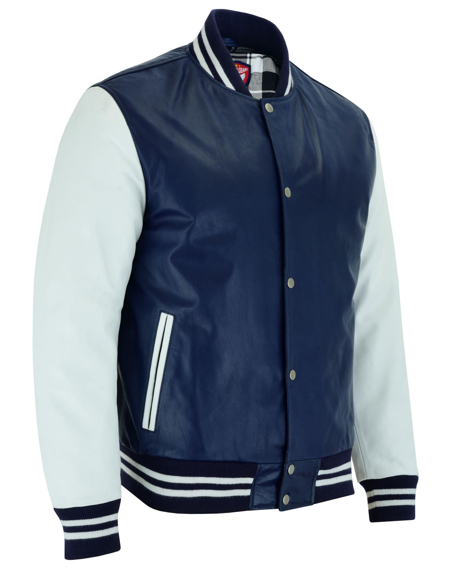 Warrior Gears® Leather Varsity Jacket -Blue Leather Body & White Leather Sleeves - Warrior Gears